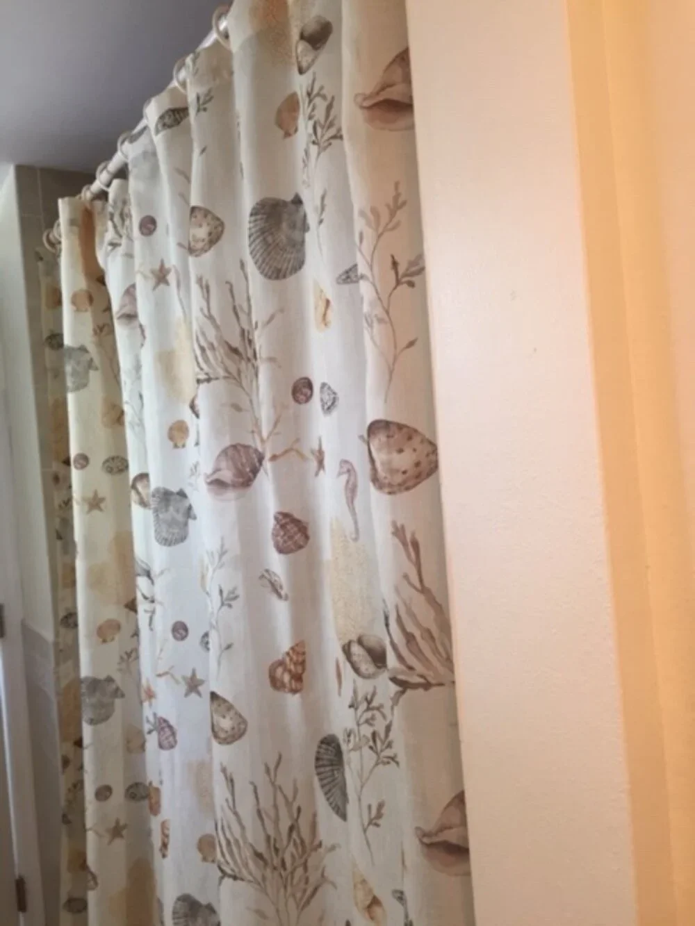 Chapel Hill By Croscill Golden Beige Sheer Shower Curtains (2) Beach Seashells